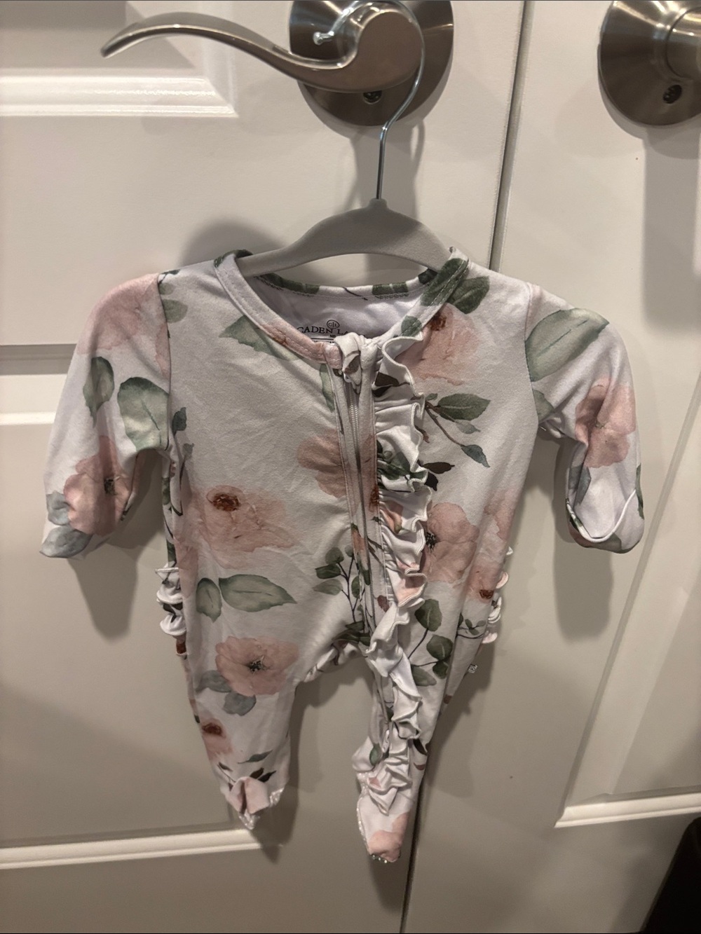 Caden Lane Millie's Dusty Rose Floral Ruffle Zipper Footie